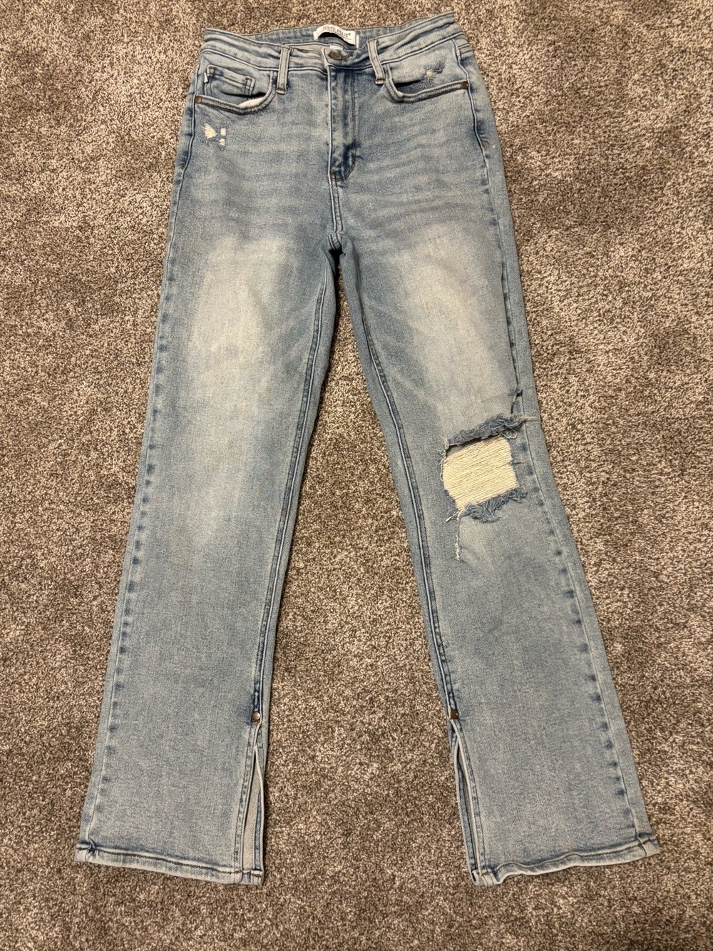 Judy Blue Light Blue Straight Jeans Size 7/28 High Rise Slit Leg Opening